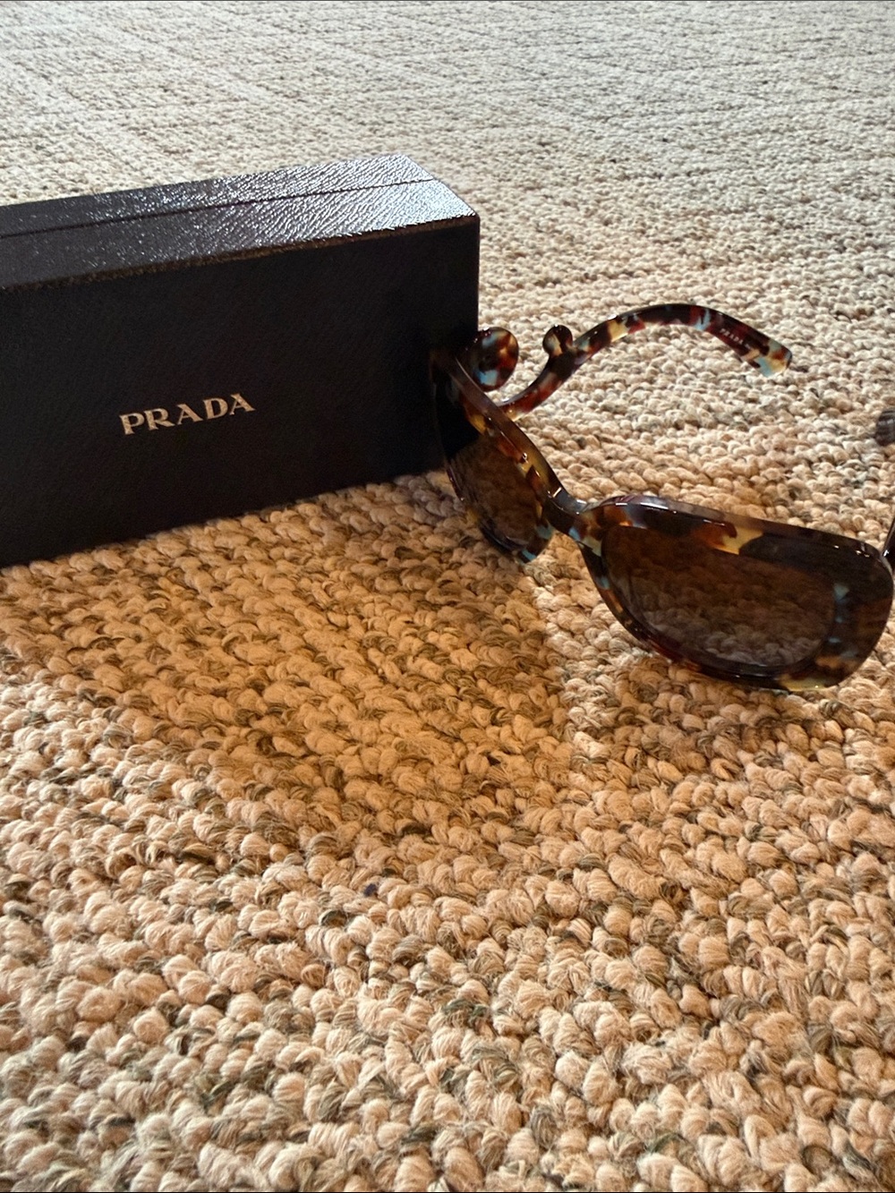 Prada Square Frame Brown & Blue Tortoiseshell Baroque Women's Sunglasses SPR270 - Picture 2 of 6
